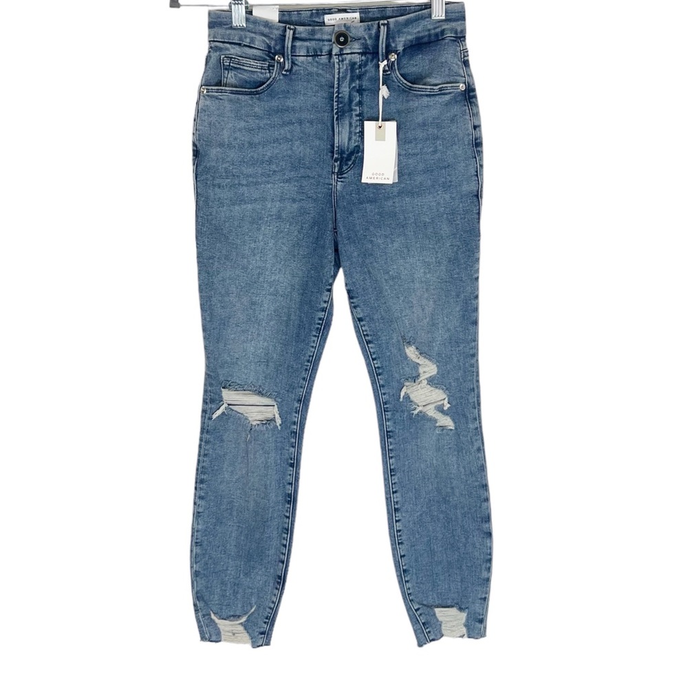 Good American Distressed Good Waist Crop Jeans Size 4/27 NWT